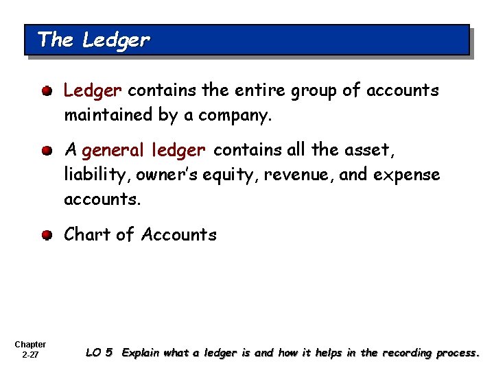 The Ledger contains the entire group of accounts maintained by a company. A general