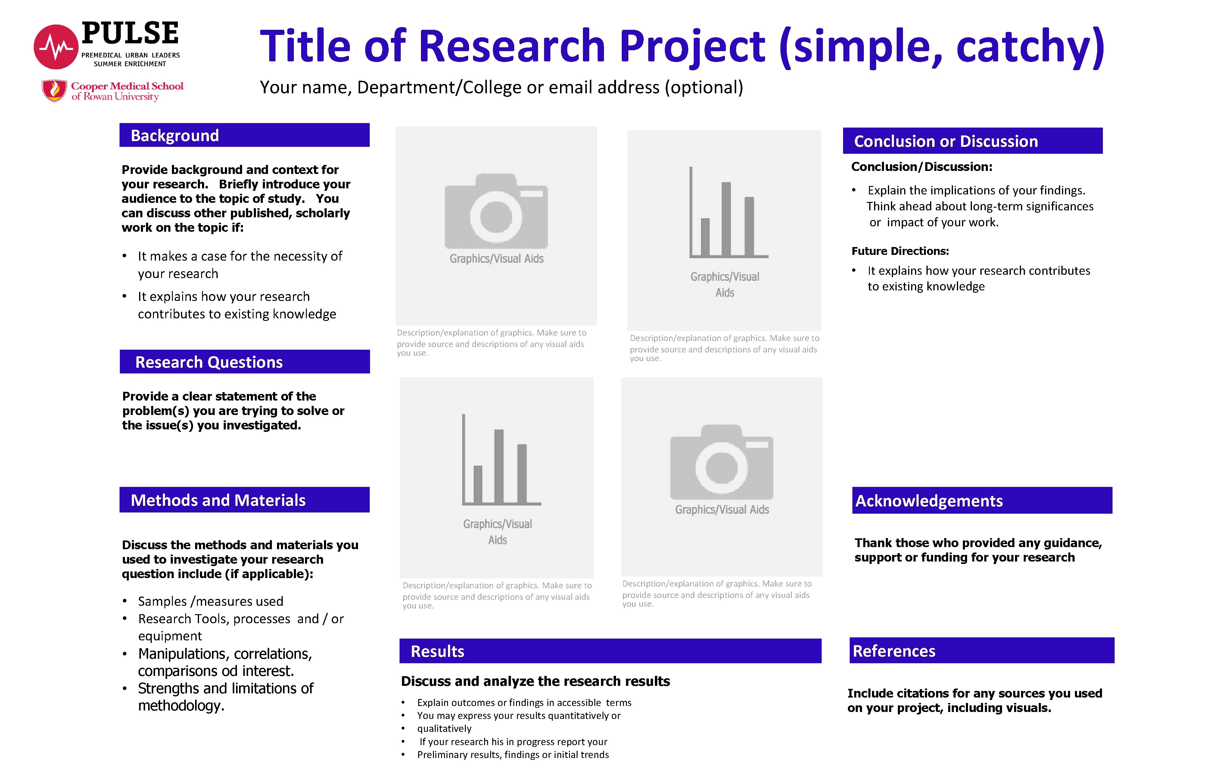 Title of Research Project (simple, catchy) Your name, Department/College or email address (optional) Background