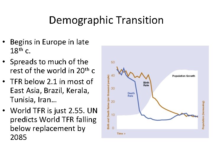 Demographic Transition • Begins in Europe in late 18 th c. • Spreads to