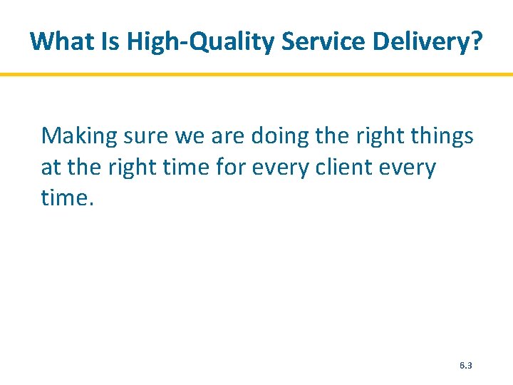 What Is High-Quality Service Delivery? Making sure we are doing the right things at