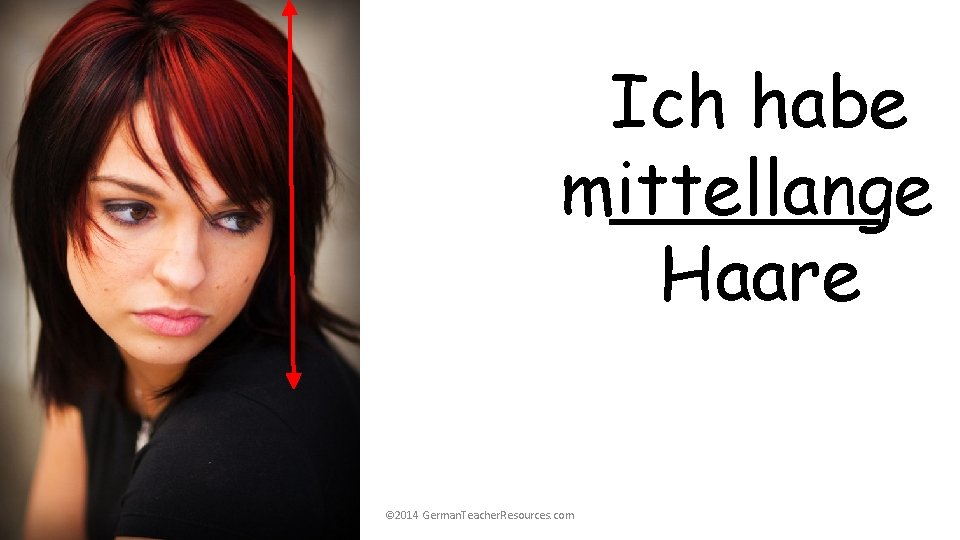 Ich habe ______ mittellange Haare © 2014 German. Teacher. Resources. com Ich habe ______ mittellange Haare © 2014 German. Teacher. Resources. com