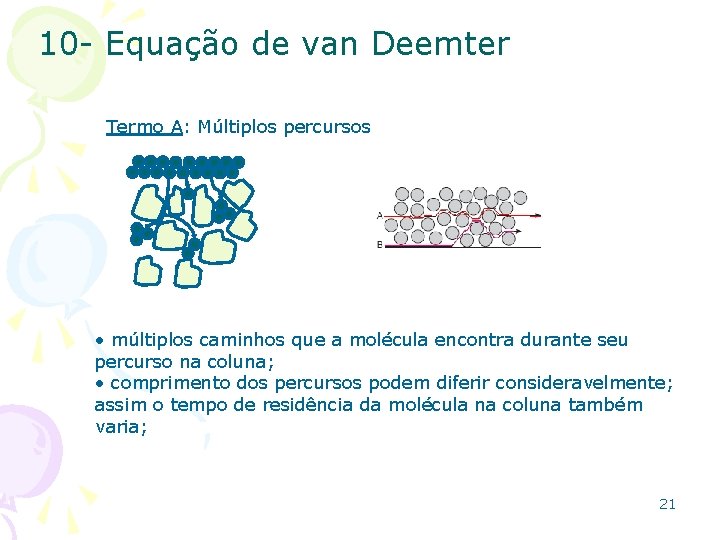 10 - Equação de van Deemter Termo A: Múltiplos percursos • múltiplos caminhos que