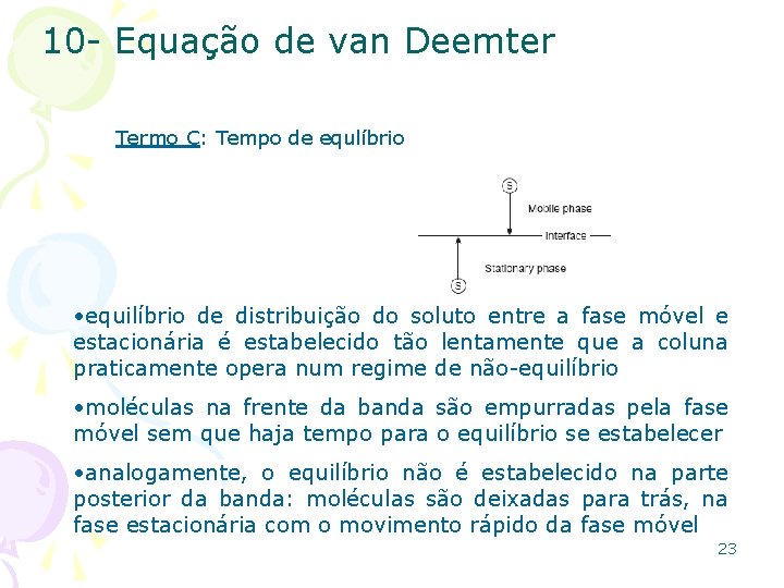 10 - Equação de van Deemter Termo C: Tempo de equlíbrio • equilíbrio de