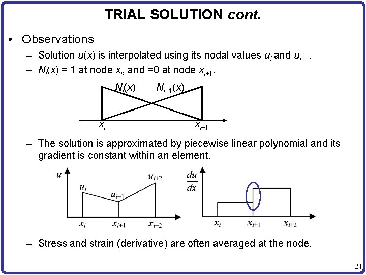 TRIAL SOLUTION cont. • Observations – Solution u(x) is interpolated using its nodal values