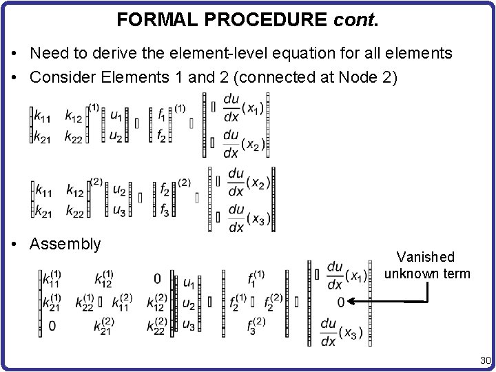FORMAL PROCEDURE cont. • Need to derive the element-level equation for all elements •