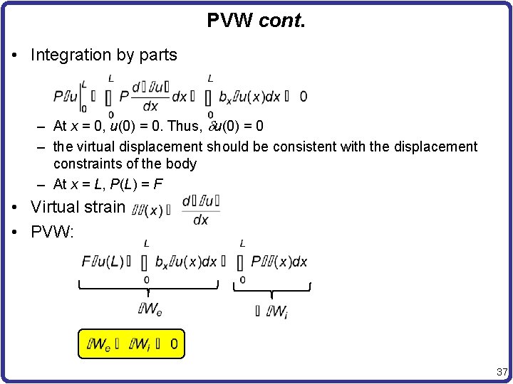 PVW cont. • Integration by parts – At x = 0, u(0) = 0.