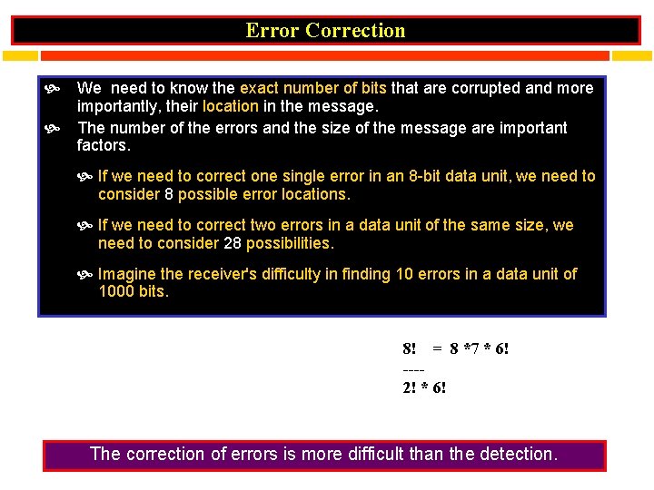 Error Correction We need to know the exact number of bits that are corrupted