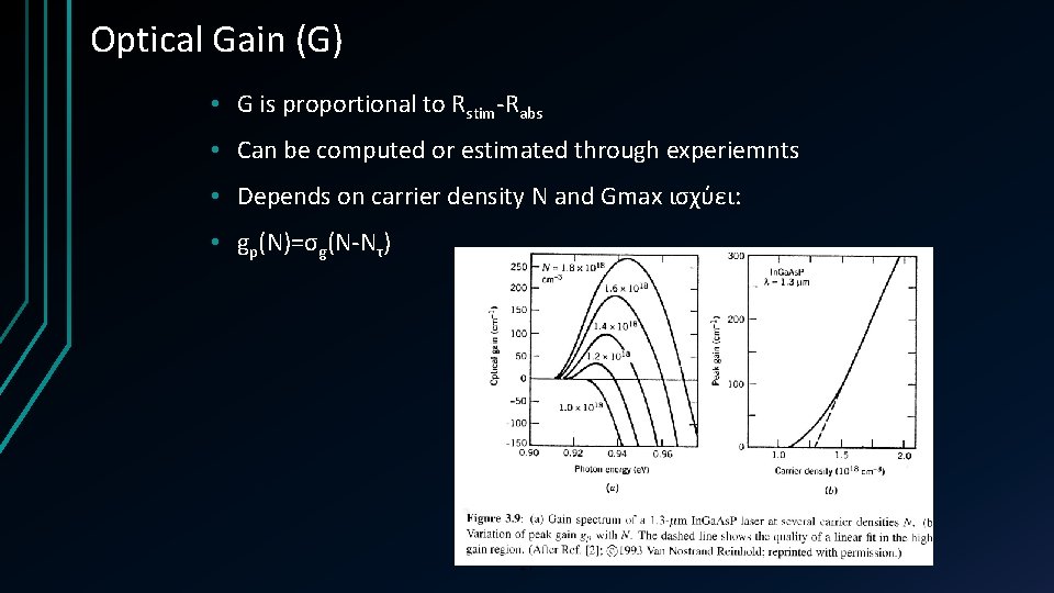 Optical Gain (G) • G is proportional to Rstim-Rabs • Can be computed or