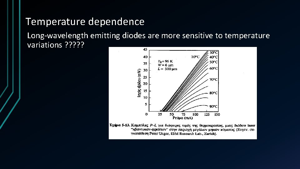 Temperature dependence Long-wavelength emitting diodes are more sensitive to temperature variations ? ? ?