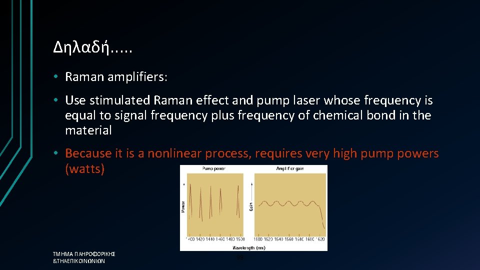 Δηλαδή. . . • Raman amplifiers: • Use stimulated Raman effect and pump laser