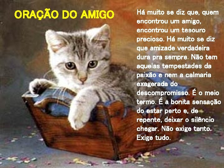 ORAÇÃO DO AMIGO Há muito se diz que, quem encontrou um amigo, encontrou um