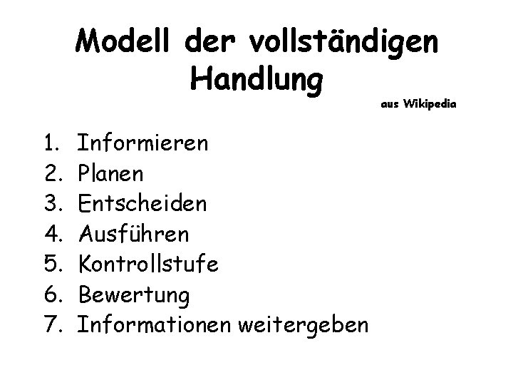 Modell der vollständigen Handlung aus Wikipedia 1. 2. 3. 4. 5. 6. 7. Informieren