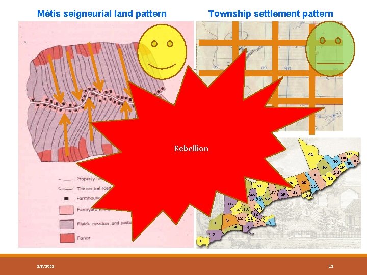 Métis seigneurial land pattern Township settlement pattern Rebellion 3/8/2021 11 