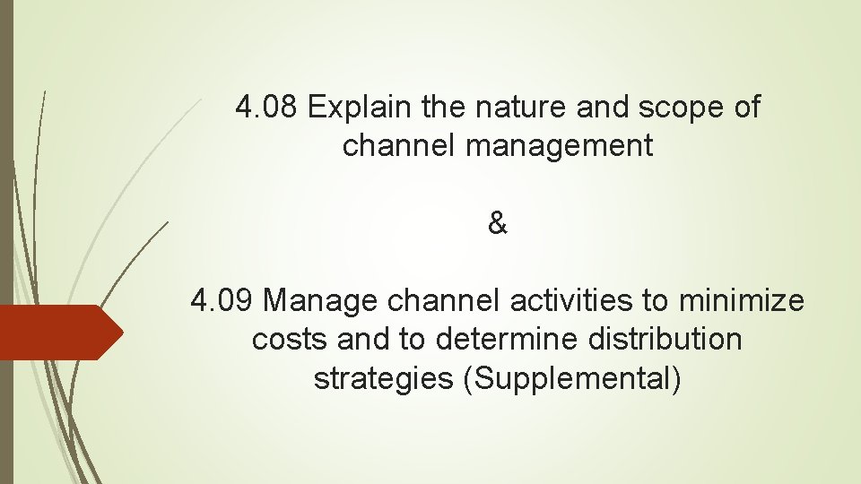 4. 08 Explain the nature and scope of channel management & 4. 09 Manage