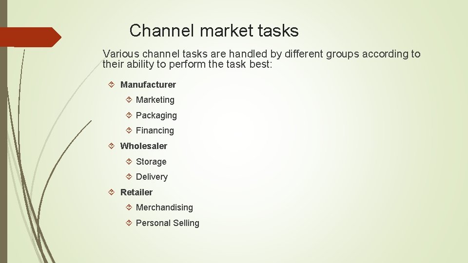 Channel market tasks Various channel tasks are handled by different groups according to their