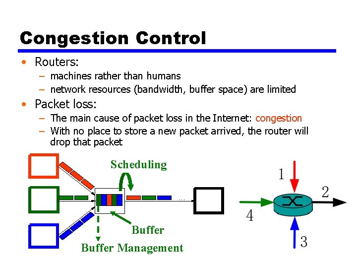 Congestion Control • Routers: – machines rather than humans – network resources (bandwidth, buffer