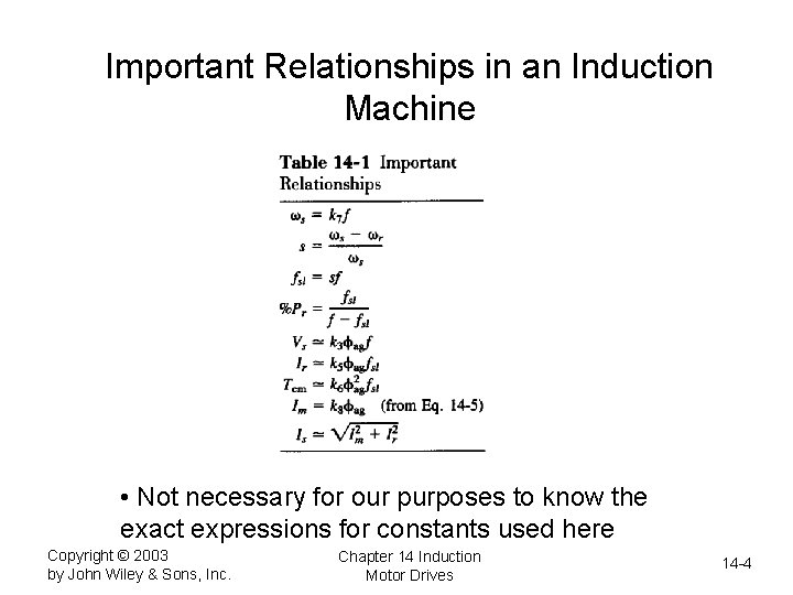 Important Relationships in an Induction Machine • Not necessary for our purposes to know