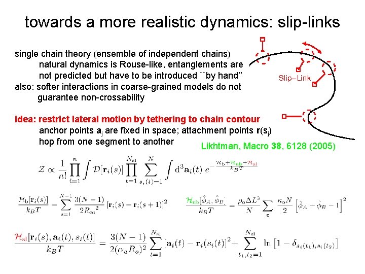towards a more realistic dynamics: slip-links single chain theory (ensemble of independent chains) natural