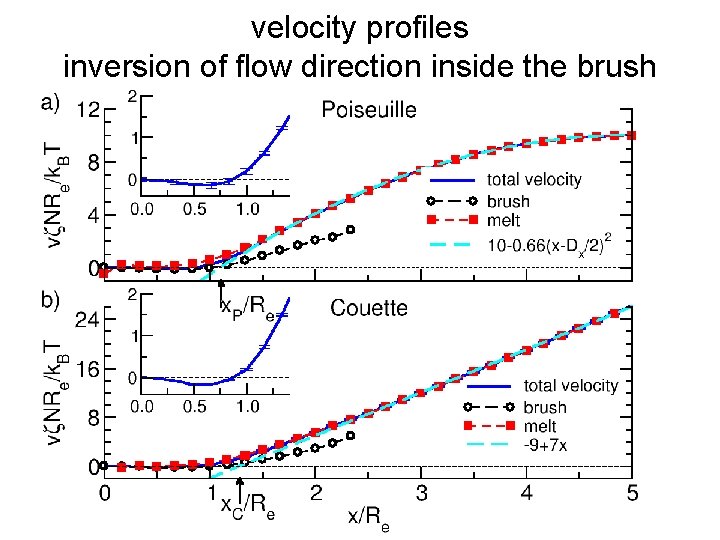 velocity profiles inversion of flow direction inside the brush 