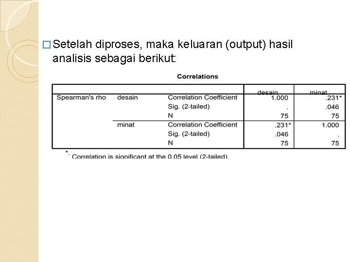 � Setelah diproses, maka keluaran (output) hasil analisis sebagai berikut: 