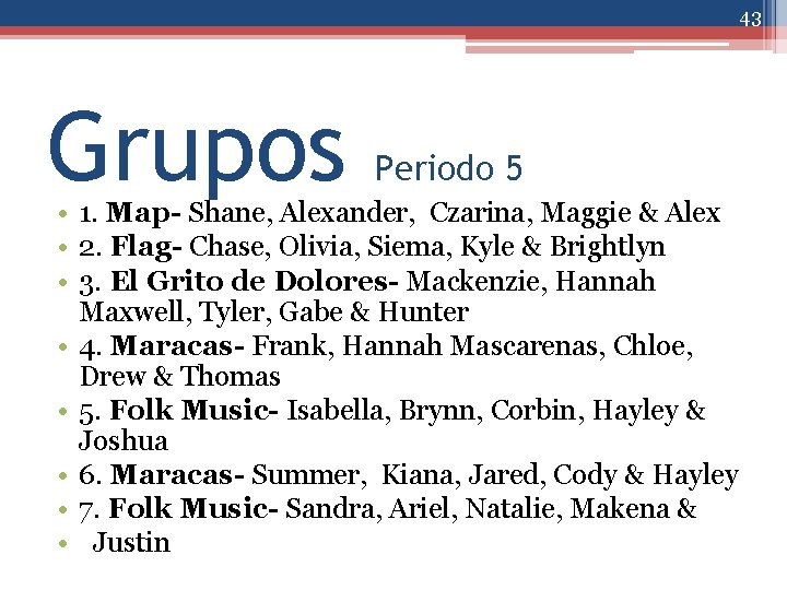 43 Grupos Periodo 5 • 1. Map- Shane, Alexander, Czarina, Maggie & Alex •