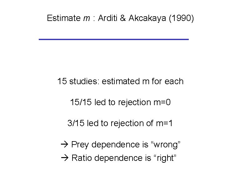 Estimate m : Arditi & Akcakaya (1990) 15 studies: estimated m for each 15/15