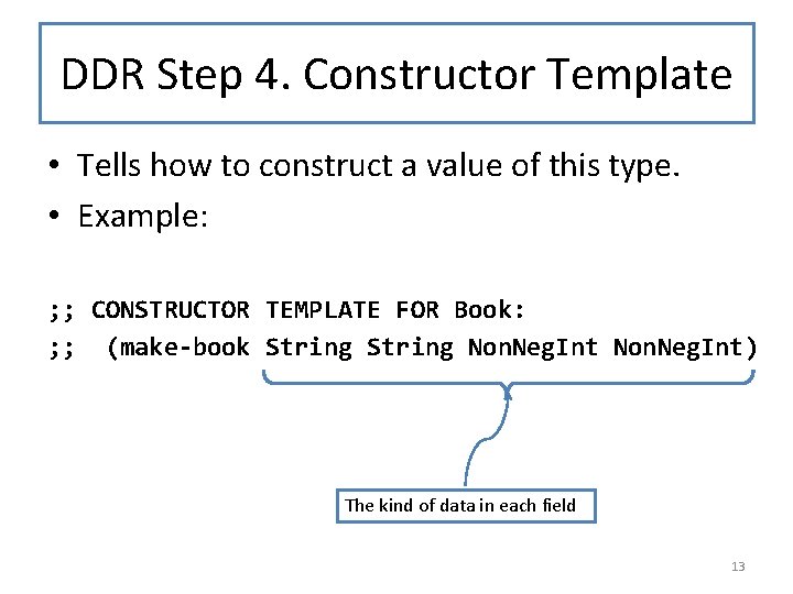 DDR Step 4. Constructor Template • Tells how to construct a value of this