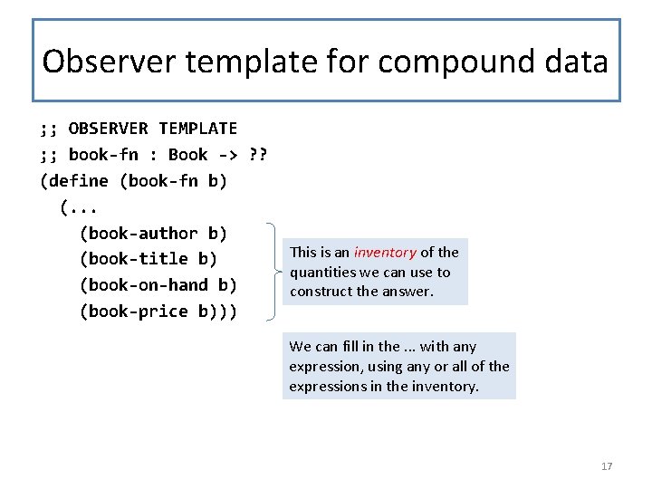 Observer template for compound data ; ; OBSERVER TEMPLATE ; ; book-fn : Book