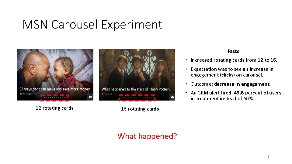 MSN Carousel Experiment Facts • Increased rotating cards from 12 to 16. • Expectation