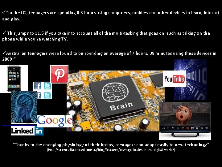 ü“In the US, teenagers are spending 8. 5 hours using computers, mobiles and other ü“In the US, teenagers are spending 8. 5 hours using computers, mobiles and other