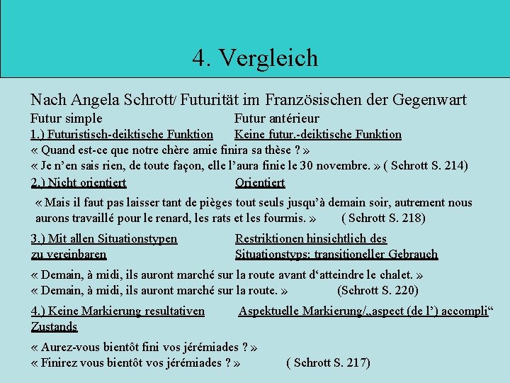 4. Vergleich Nach Angela Schrott/ Futurität im Französischen der Gegenwart Futur simple Futur antérieur