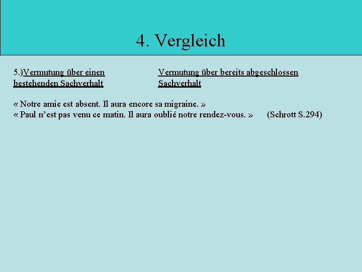 4. Vergleich 5. )Vermutung über einen bestehenden Sachverhalt Vermutung über bereits abgeschlossen Sachverhalt «