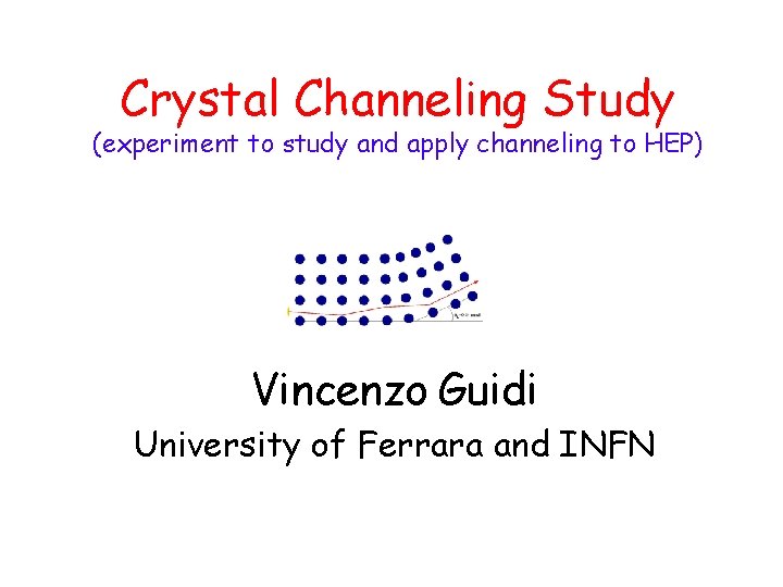 Crystal Channeling Study (experiment to study and apply channeling to HEP) Vincenzo Guidi University Crystal Channeling Study (experiment to study and apply channeling to HEP) Vincenzo Guidi University