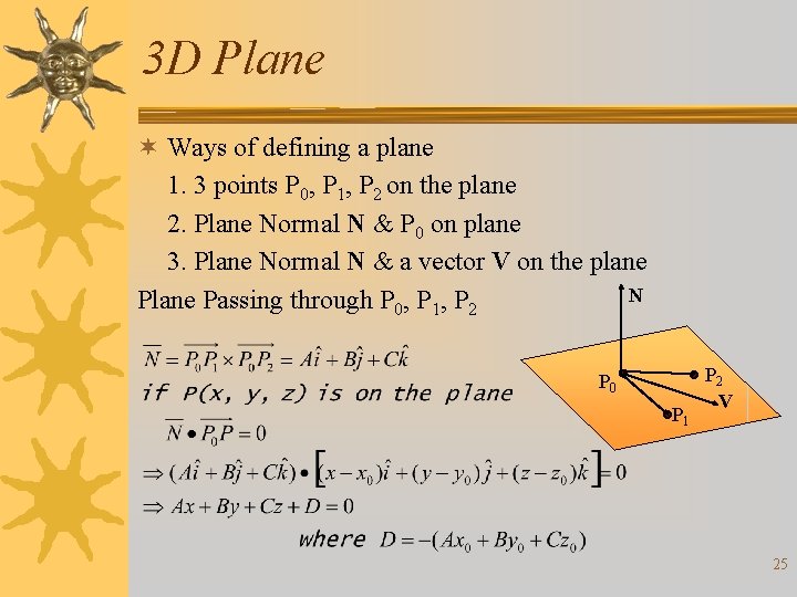 3 D Plane ¬ Ways of defining a plane 1. 3 points P 0,