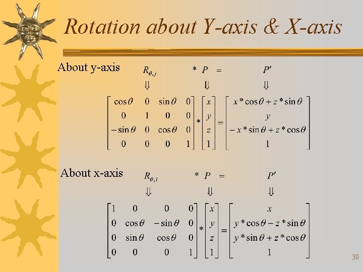 Rotation about Y-axis & X-axis About y-axis About x-axis 30 