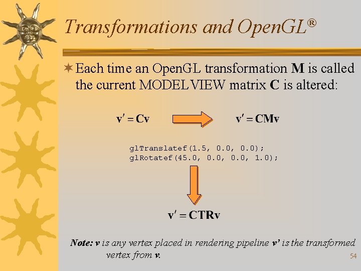 Transformations and Open. GL® ¬ Each time an Open. GL transformation M is called