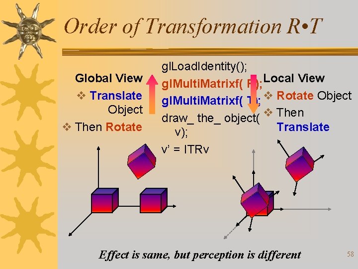 Order of Transformation R • T Global View v Translate Object v Then Rotate