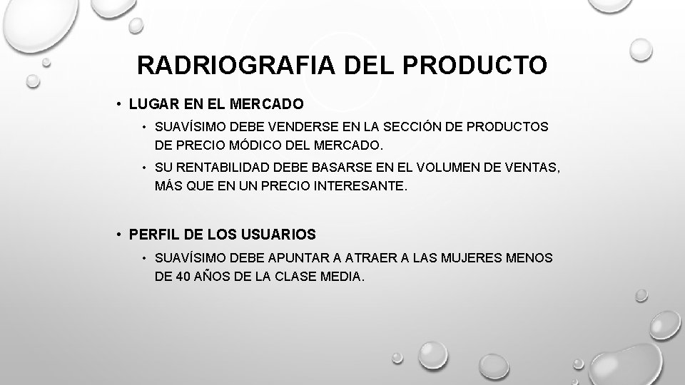 RADRIOGRAFIA DEL PRODUCTO • LUGAR EN EL MERCADO • SUAVÍSIMO DEBE VENDERSE EN LA