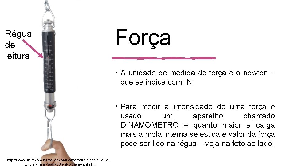 Régua de leitura Força • A unidade de medida de força é o newton