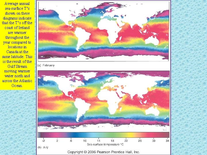 Average annual sea-surface T°s shown on these diagrams indicate that the T°s off the