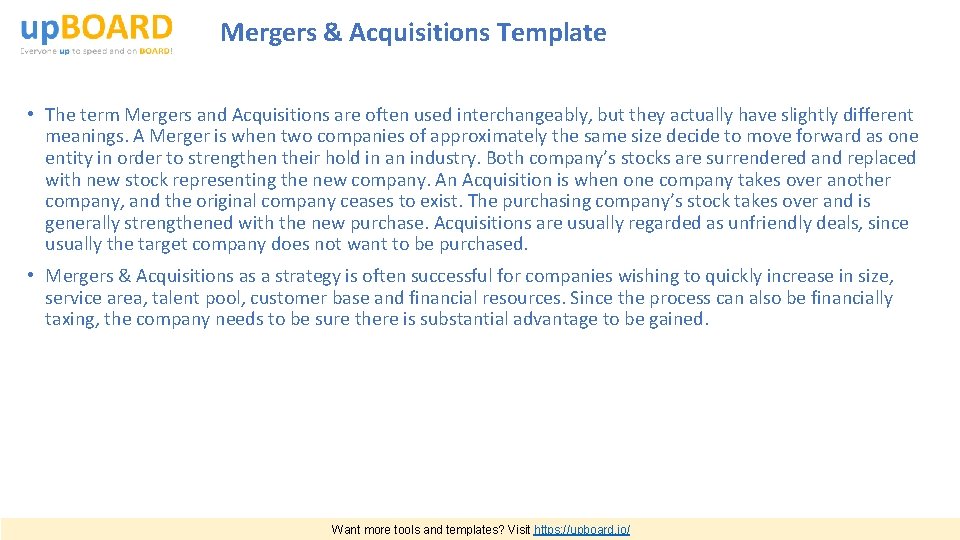 Mergers & Acquisitions Template • The term Mergers and Acquisitions are often used interchangeably,