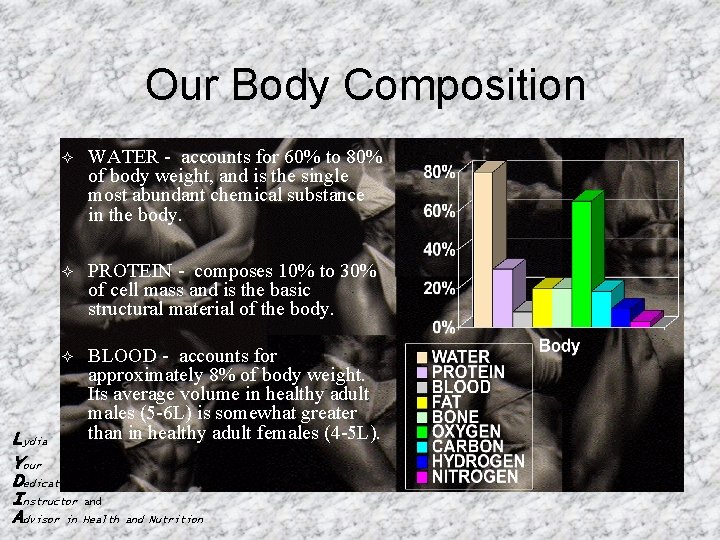 Our Body Composition ² WATER - accounts for 60% to 80% of body weight,