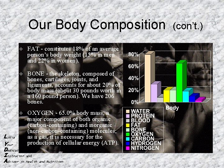 Our Body Composition ² FAT - constitutes 18% of an average person’s body weight
