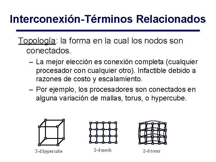 Interconexión-Términos Relacionados Topología: la forma en la cual los nodos son conectados. – La Interconexión-Términos Relacionados Topología: la forma en la cual los nodos son conectados. – La