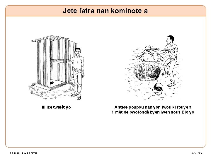 Jete fatra nan kominote a Itilize twalèt yo Antere poupou nan yon twou ki