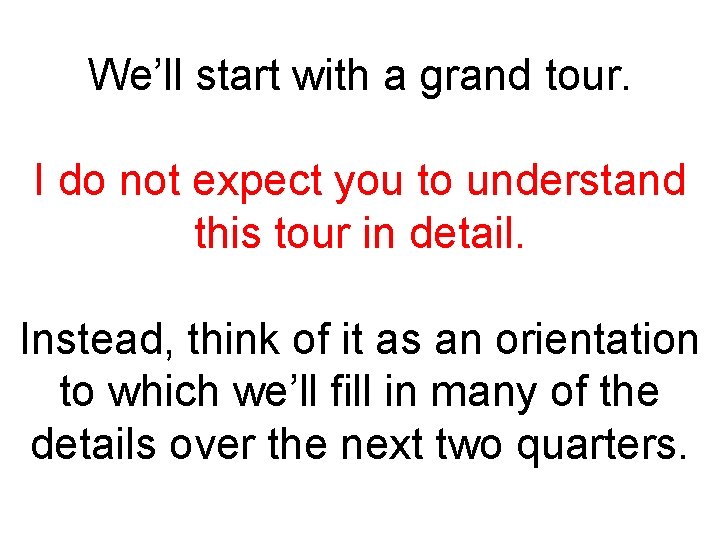 We’ll start with a grand tour. I do not expect you to understand this