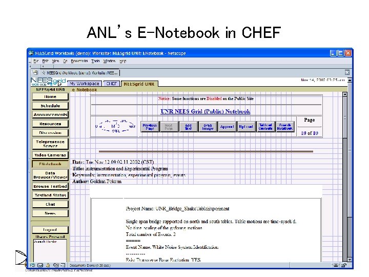 ANL’s E-Notebook in CHEF ANL’s E-Notebook in CHEF