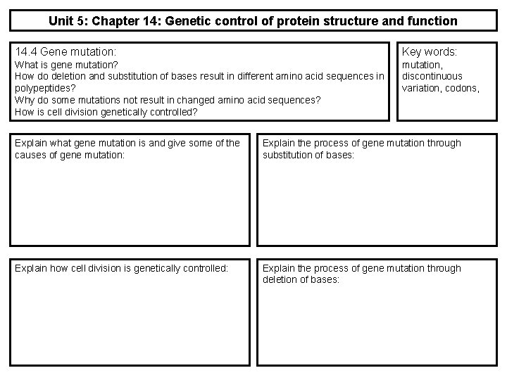 Unit 5: Chapter 14: Genetic control of protein structure and function 14. 4 Gene