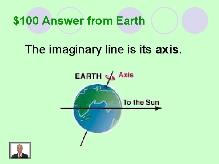 $100 Answer from Earth The imaginary line is its axis. 