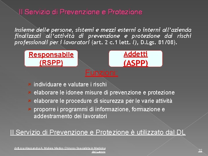 Il Servizio di Prevenzione e Protezione Insieme delle persone, sistemi e mezzi esterni o